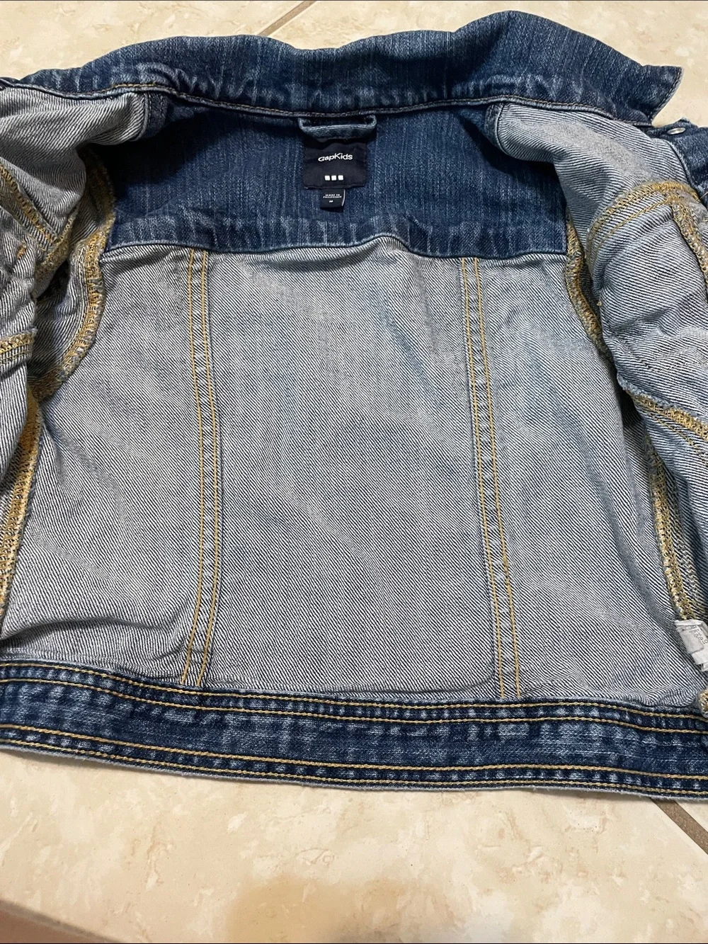 GAP Girls Dark Blue Denim Jacket with Pink Stitch Accents
